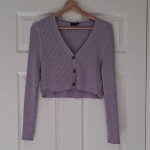 Lavender Cropped Ribbed Cardigan